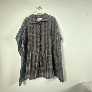 Itemz Chris Baumgartner Womens Plaid Button-Up Tunic Shirt Jacket Cotton/Silk